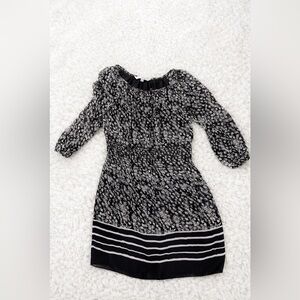 Max Studio Black White Floral Mini Dress XS 3/4 Sleeve